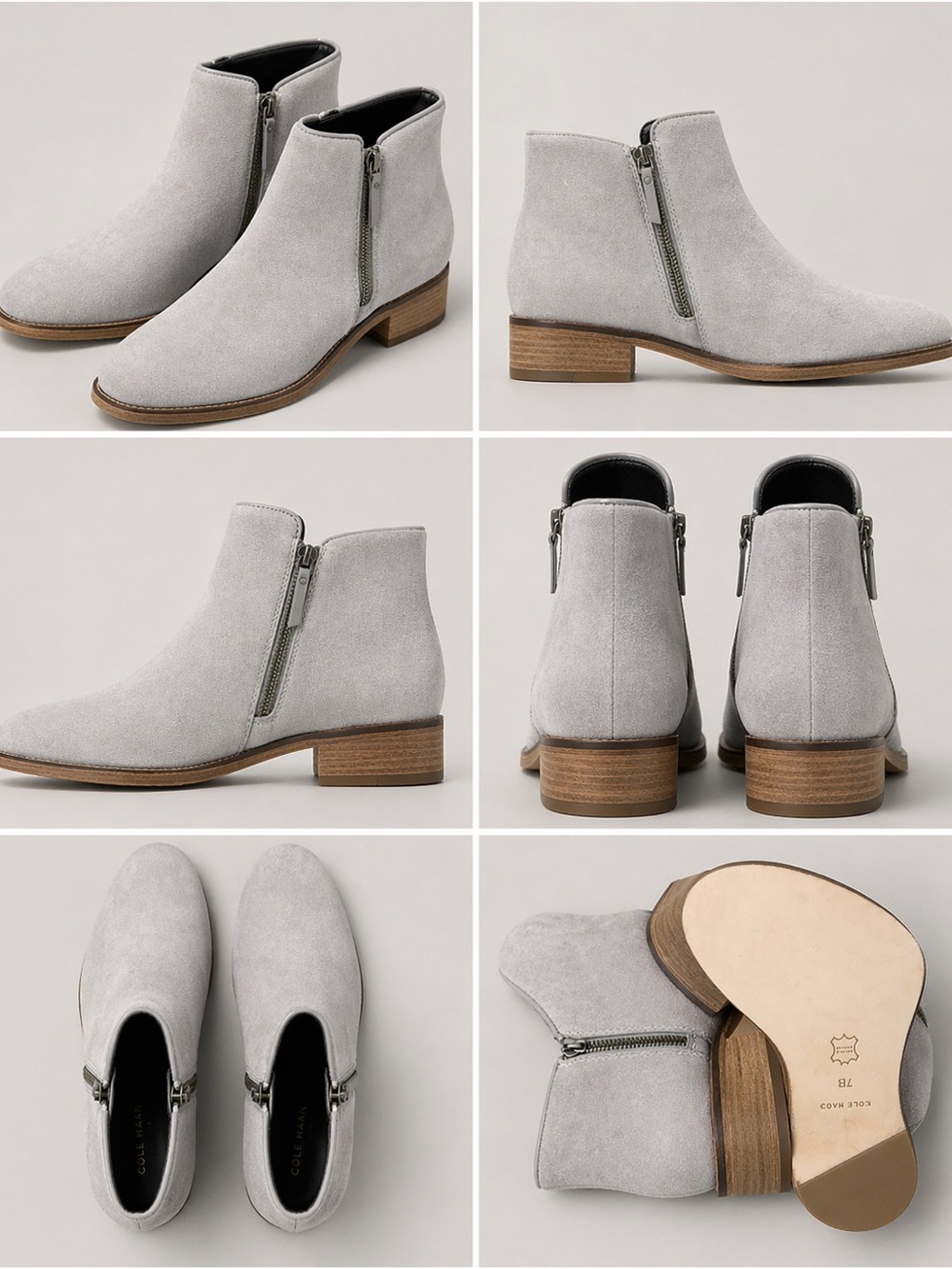 Cole Haan Gray Suede Ankle Boots Side Zip Block Heel Women’s 7B - Picture 2 of 9